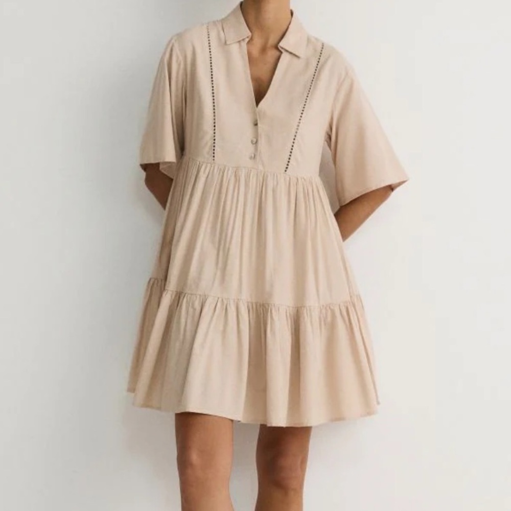 Zara Linen Blend Lace Trim Dress - Picture 1 of 2